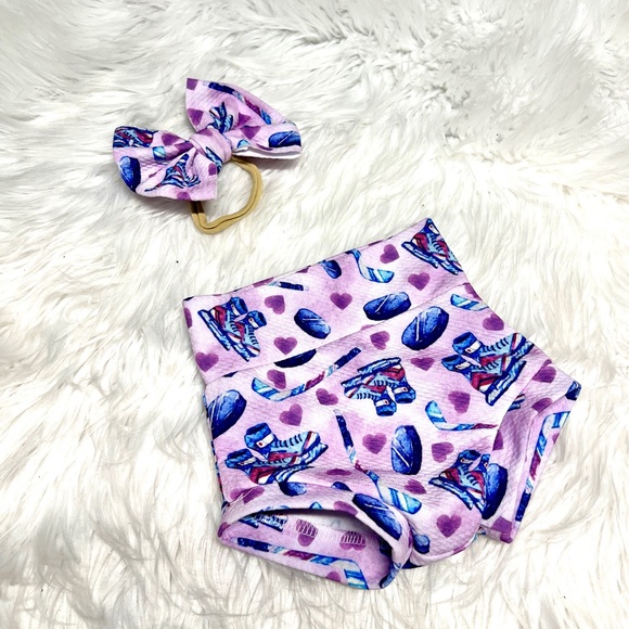 Hockey bummy and bow set. Purple and blue hockey baby set - Picture 1 of 5